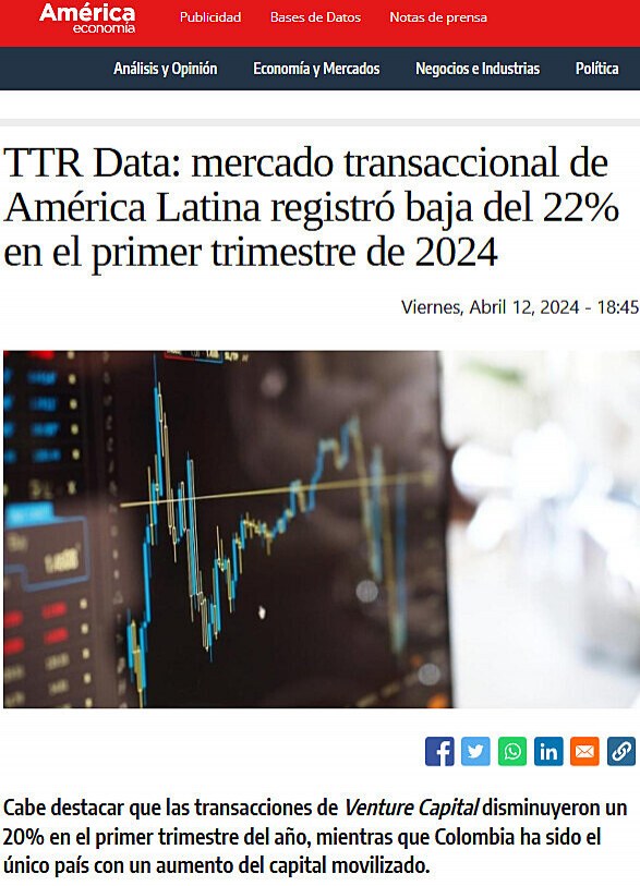 TTR Data: mercado transaccional de Amrica Latina registr baja del 22% en el primer trimestre de 2024